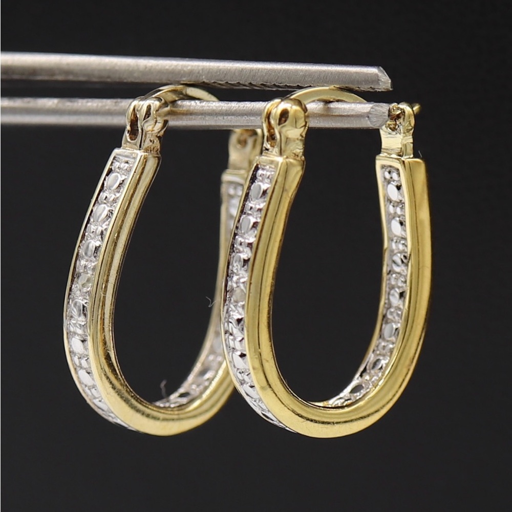 Two-Tone Gold and Silver Hoop Earrings with Sparkling Stones